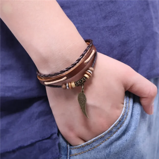 Leather Bracelets for Women Men Jewelry Handmade Wing Charm pulseira masculina pulseira feminina bileklik bracelet men femme new 6