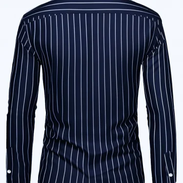 FGKKS New Men's Casual Shirt Fashion StrIped Long Sleeve Male Business Dress Shirt 3