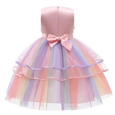 1 2 3 4 5 6 8 10 Years Flowers Baby Girls Dress Summer Rainbow Mesh Little Princess Dress Piano Performance Costume Kids Clothes 6