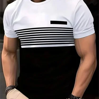 Fashion Striped Pattern Men's Short Sleeve T-Shirts Summer 3d Printed Street Trend Simple T Shirt 6XL Plus Size Casual Tops 1