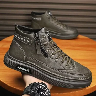 Leather Men's Boots High-top Fashion Casual Shoes for Men Luxury High Quality Men's Ankle Boots Working Shoes botas para hombre 1