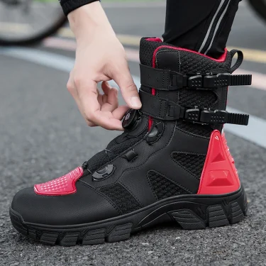 Men Motorcycle Boots Breathable Anti-fall Motocross Protective Shoes Knob Lock Buckle Men's Motos Equipment Outdoor Sports Shoes 3