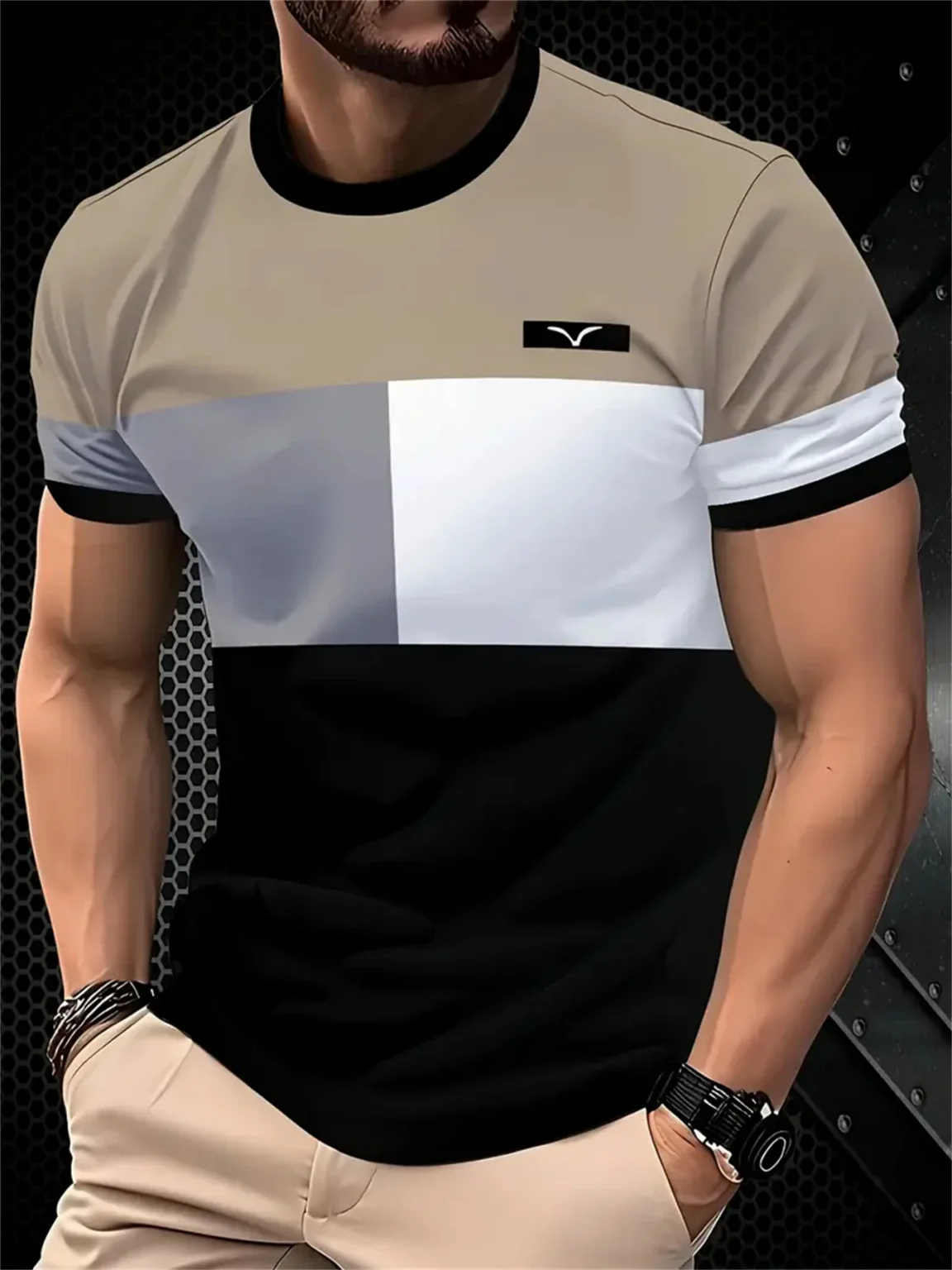 Fashion Simple Men's T-Shirt Striped Printed Short Sleeve T-Shirt Oversized Tops Summer Men's Daily Versatile Casual Clothing 6