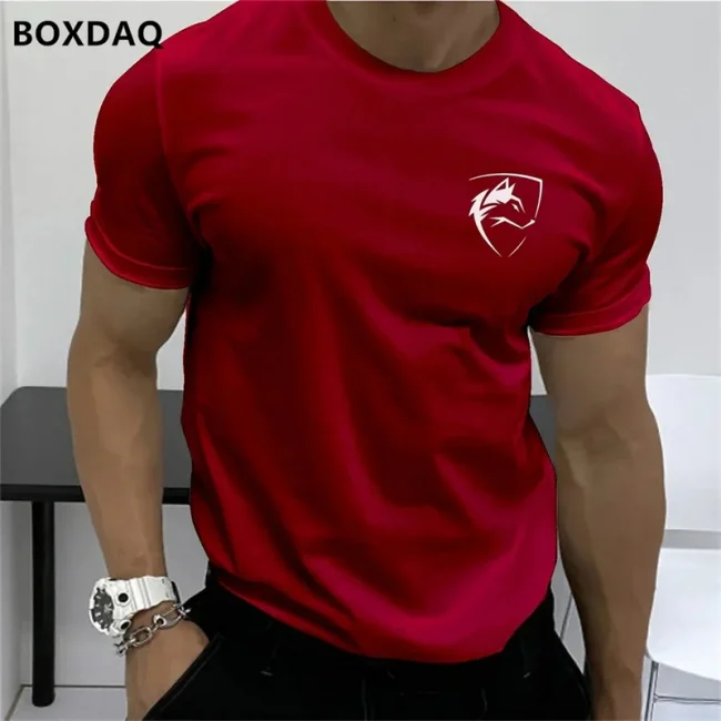 Summer Men's Fashion T-Shirts Short Sleeve Simple Wolf Badge Printing Streetwear Male T Shirt Trend O-Neck Casual Tops Plus Size 2