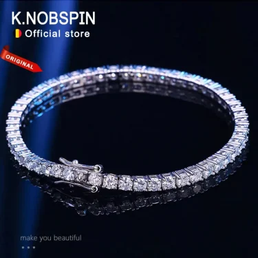 Knobspin 3mm 4mm Moissanite Tennis Bracelet Full Diamond GRA 925 Silver Plated 18k Wedding Party Jewelry Bracelets for Women Man 1