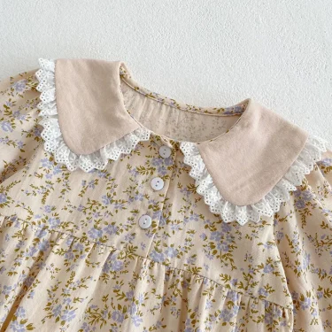 Sweet Kids Baby Girls Long Sleeve Flower Printing Princess Dress Autumn Baby Girls Doll Collar Dress Children Clothes Dress 3