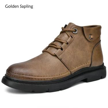 Golden Sapling Fashion Boots Men Leather Tooling Shoes Classics Men's Winter Boot Leisure Work Shoe Retro Style Casual Footwear 6