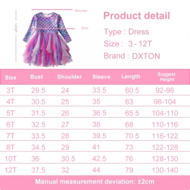 DXTON Autumn Princess Dress Mermaid Children Birthday Party Girls Dress Irregular Layered Prom Kids Long Sleeve Costumes 3-8Y 6