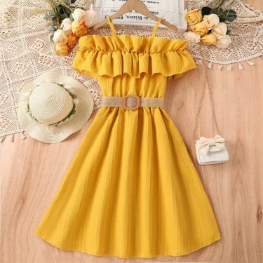 Girls Casual Dresses One-line Shoulder Strap Patchwork Lace Dress Kids Clothes Girls 8 To 12 Years Princess Dress for Girls 6