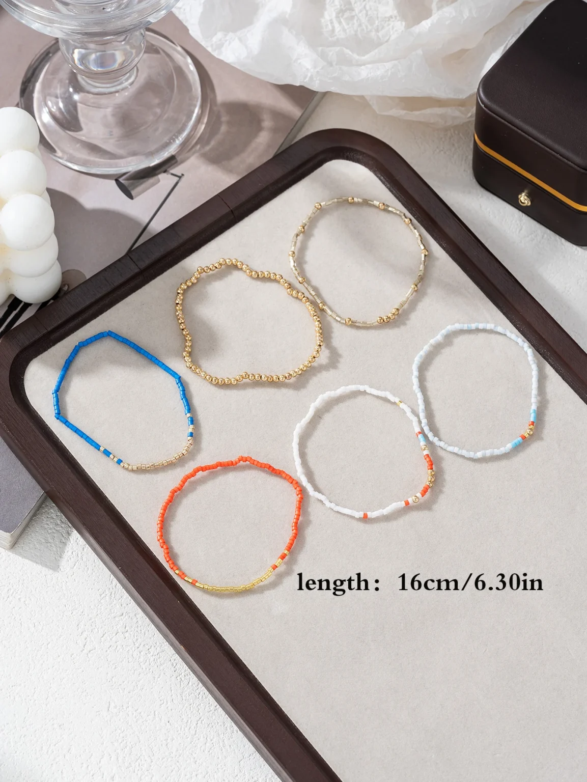 Stretch Bracelet Set Bohemia Gold Color Glassbeads Elastic Handmade Girls Vacation Jewelry 3