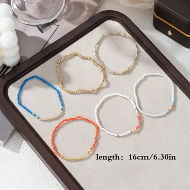 Stretch Bracelet Set Bohemia Gold Color Glassbeads Elastic Handmade Girls Vacation Jewelry 3