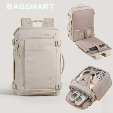 BAGSMART Travel Backpack for Women Weekender Hiking Laptop Backpack with Shoes Bag Large Waterproof Men's Backpack 1