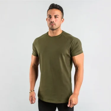Summer Solid Cotton Short Sleeve T-Shirt Men Gym Clothing Fashion Plain Tight Tops Tees Sports Bodybuilding Fitness T shirt Men 5