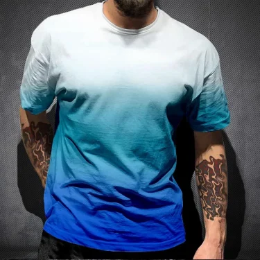 Simple Gradient T Shirts For Men Trend Summer Crew Neck Fashion 3D Printed Short Sleeve T-shirts Loose Casual Streetwear Tees 5
