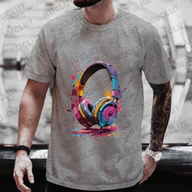 Summer Men's Oversized Clothing Hip Hop Melting Headset Graphic Tee Shirt Men Casual Streetwear Funny Printed Tops Cool T-shirt 4