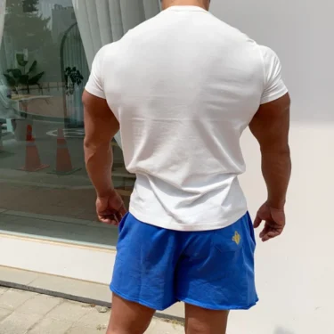 Men Tshirts Short Sleeve Slim Fit Stretch Cotton Muscle T-shirt for Men Bodybuilding Workout Casual GYM Fitness Tee 4