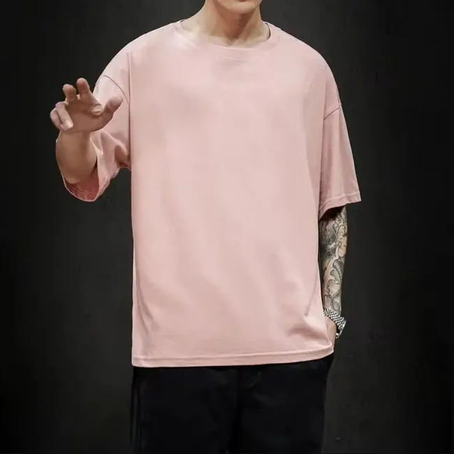 New Summer Men's T Shirt Fashion Solid Basic Loose Hip Hop Short Sleeve T-Shirts For Men Women Casual Cotton Streetwear Top Tees 1