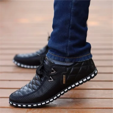 Men Leather Shoes Autumn Men's Casual Shoes Breathable Light Weight White Sneakers Driving Shoes Pointed Toe Business Men Shoes 3