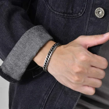 Vnox Chunky Retro Cuban Chain Bracelets for Men, Vintage Antique Stainless Steel Curb Dome Link Wristband, Cool Outfit Jewelry 4