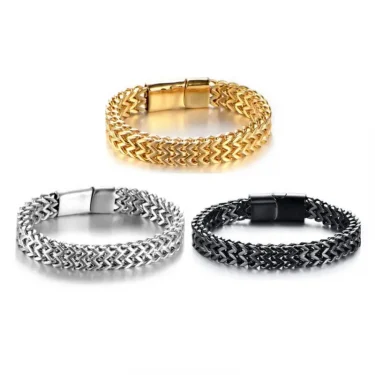 Stainless Steel Braided Double Row Metal Bracelet Suitable for Men and Girls Personalized Hip Hop Rock Party Punk Jewelry 5