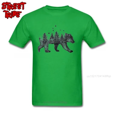 100% Cotton T-shirt Men Beige T Shirt Vintage Tshirts Bear Forest Tops Art Design Fashion Clothing Plus Size Short Sleeve Tees 2