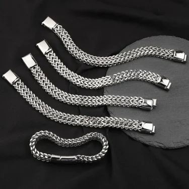 Stainless Steel Braided Double Row Metal Bracelet Suitable for Men and Girls Personalized Hip Hop Rock Party Punk Jewelry 3