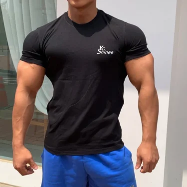 Men Tshirts Short Sleeve Slim Fit Stretch Cotton Muscle T-shirt for Men Bodybuilding Workout Casual GYM Fitness Tee 2