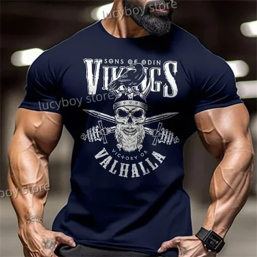 Men T-Shirt Gym Training Sportswear T-Shirt Skull Print Retro Oversized T-Shirt Casual Streetwear Tops Round Neck TeeMen Clothes 2