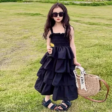 Girls Summer Dress Children Layers Slip Long Gown Kids Birthday Party Vestidos Clothes New Teenager Casual Sling Clothing 3