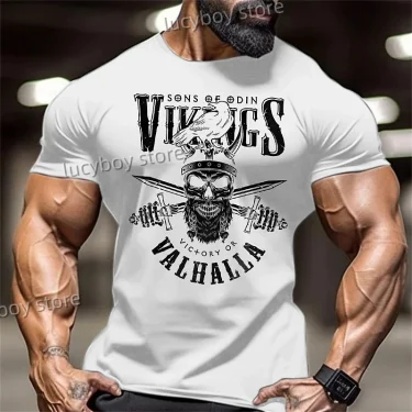 Men T-Shirt Gym Training Sportswear T-Shirt Skull Print Retro Oversized T-Shirt Casual Streetwear Tops Round Neck TeeMen Clothes 1