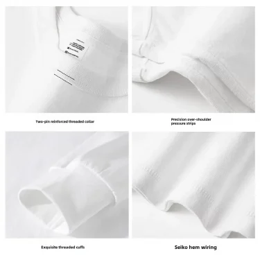 Spring Autumn 300g Heavy-duty Pure Cotton Long Sleeved T-shirt FLoose White Top Thick Base Layer Underneath for Men and Women 3
