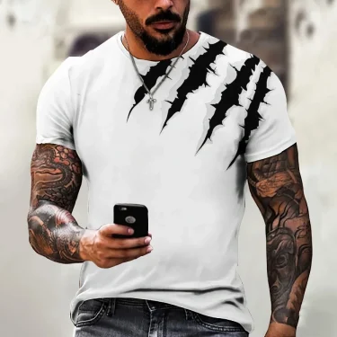 Men's T-shirt Trendy New Design Black And White Color Art 3D Printed Oversized Round Neck Tops Loose Casual Simple Style T Shirt 2
