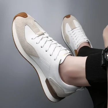 Sneakers Men Elevator Shoes Men's Genuine Leather Casual Taller Shoes Man Hidden Heels 5cm Heighten Inner High rise Lift Shoes 2
