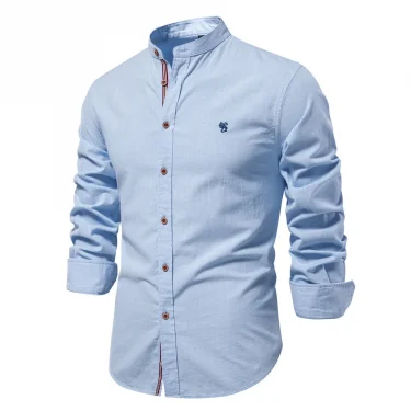 2025 New 100% Cotton Linen Shirt Men Embroidery Brand Shirts Tops High Quality Long Sleeve Button Down Casual Blouses 1