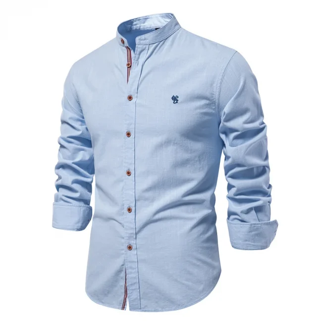 2025 New 100% Cotton Linen Shirt Men Embroidery Brand Shirts Tops High Quality Long Sleeve Button Down Casual Blouses 1