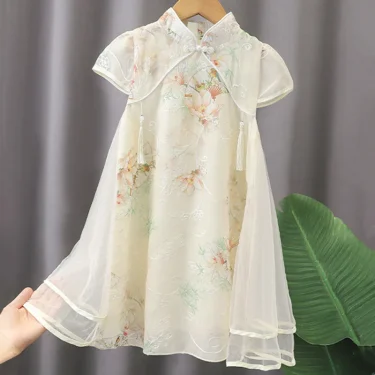 Tang Girls Casual Dresses Chinese Kids Clothes Perform Cheongsams Fashion Girl Hanfu Dress Summer Modern Qipao Baby Vestido 2