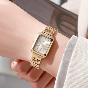 Women Watches Business Luxury Ladies Fashion Quartz Watch Simple Scale Square Quality Gold Plated Stainless Steel Folding Clock 2