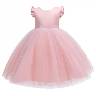 Summer Girl Flower Birthday Tulle Dress Backless Bow Wedding Gown Kids Party Wear Princess Pink Dress Baby Girl Bowknot Dresses 3