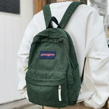 Vintage Boy Girl Corduroy Green School Bag Men Women Laptop College Backpack Cool Lady Student Fashion Female Travel BookBag New 1