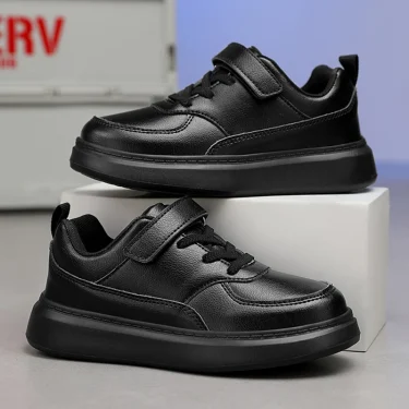 Kids Shoes Boy Sneakers Black White PU Leather Children Sneakers 6 To 12 Years School Casual Sports Tennis Shoes for Boy 1