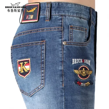 2025 Classic Mid Rise Jeans Thin Stretch Cotton Trousers Bruce&Shark Fashionable Embroidered Jeans Man Straight leg Big Size 42 1