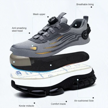 Rotating Button New Safety Shoes Men Anti-smash Anti-puncture Work Shoes Fashion Men Sport Shoes Security Protective Boots Men 4