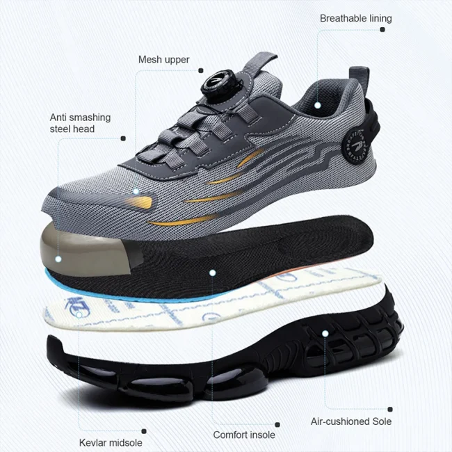 Rotating Button New Safety Shoes Men Anti-smash Anti-puncture Work Shoes Fashion Men Sport Shoes Security Protective Boots Men 4