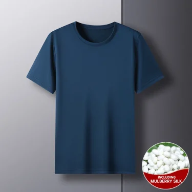 Top Grade 1.7% Mulberry Silk New Brand Tops Round Neck t Shirts For Men 2025 Summer Short Sleeve Casual Fashion Mens Clothing 5
