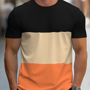 Summer new fashion men colorful geometric print pattern leisure loose street fitness high quality leisure men's T-shirt 5