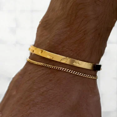 Stackable Bracelets for Men, 925 Sterling Silver/14K Gold Plated Bracelet Sets Dainty Cuff Bangle Box Cuban Link Bracelets 5