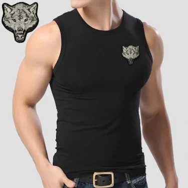 New Casual Men's Wolf T-shirts 2022 Round Neck Sleeveless Cotton embroidery Animal T shirt Men Tee Shirts Homme Camisetas Hombre 5
