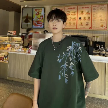 Men's Oversized T-shirts Mens Cotton T Shirt White 5XL Casual Summer Wear Fashion Bamboo Print Tee Shirts for Men Clothing 4
