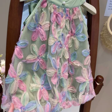 Bear Leader Girl Dress Summer New Girl Dress Princess Dress Little Girl Fashion Colorful Flower Yarn Dresses Kid Clothes 3