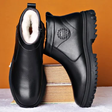 Winter New Genuine Leather Men's Boots Natural Fur Warm Ankle Boots Working Men Footwear Waterproof Snow Boots Rubber 4
